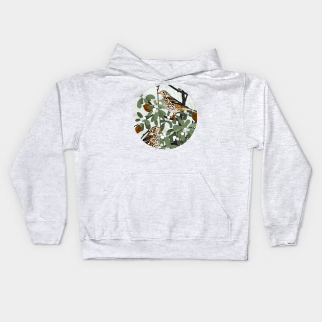 Mistlethrush inn Mistletoe Kids Hoodie by KatherineBlowerDesigns